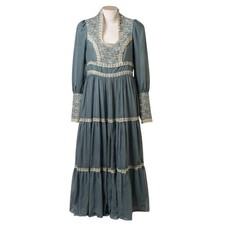 Gunne Sax Jessica McClintock Vtg Long Blue Dress Lace Size 7 Prairie NOTES -  AC