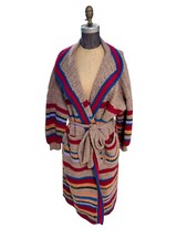 Vintage 70s Boho Crochet Handmade Striped Robe Large