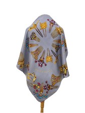 H70# Lalique Paris Silk Scarf  Pegnies De Coiffure Gray Hand Rolled France