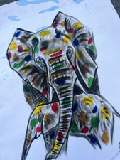 Jolie peinture africaine - Namibie - Unconditional Love - Eléphants- 31cm x 40cm