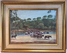 Artist Watt Horse Mustering Framed Watercolour Circa 1950s