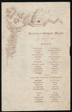 Menu. La Prévoyance Mutuelle. Rouen. 1886. Ruche Abeilles