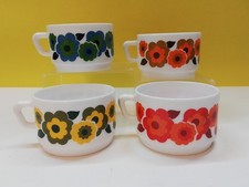 4 Cups LOT ARCOPAL Nutella Stylized Flowers Vintage Tea Lotus Cups 9x6