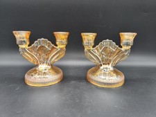 Paire bougeoirs verre ambré