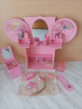 BARBIE FOLDING DRESSING TABLE + TABLE + COMB + DOLL ACCESSORIES 1990