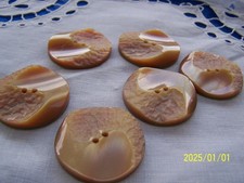 Lot of 6 Beige/Green Galalite Buttons. Wavy shape. Superb! Ref No. 690