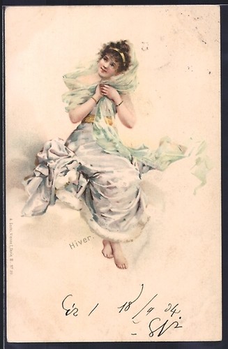 Lithographie hiver demoiselle - lithographie, hiver,