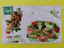 Old postcard iridescent fantasy cutouts CHROME pigeon ramier to Emile LALLAYE de CHAMPAGNEY