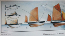 poster affiche art décoration marine voile pêche thonier mer dessin enfant Neuf