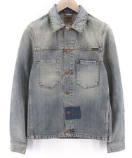 Nudie Jeans Ronny Patches Homme XS Délavé Bleu Jean Polo Veste Bouton