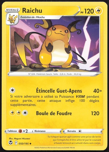 Carte pokémon raichu 050 - carte,