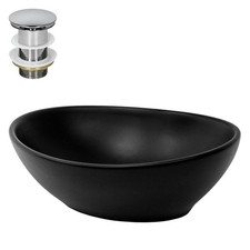 Lavabo céramique noir avec garniture de vidage lave-mains moderne 410x335x145 mm