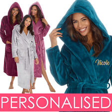 Personalised Ladies Longline Hooded Dressing Robe Winter Warm Gown Gift S M L XL