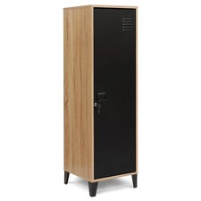Armoire vestiaire ESTER 1 porte métal noir et contour bois design industriel