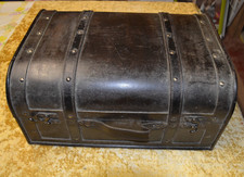 Coffre ancien décoratif en bois et simili cuir boîte de rangement vintage 1990