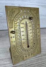Antique Mayan Style Vintage Sun Thermometer Brass Perpetual Calendar