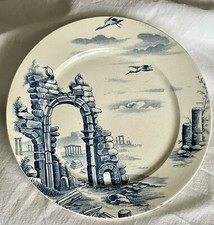 GIEN RUINS GOLD MEDAL FAIENCE DESSERT PLATE