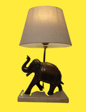 VINTAGE BRASS WOODEN TRAVERTINE TRAVERTINO TABLE LAMP ELEPHANT "ARTIFEX "