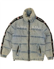KARL KANI Mens Graphic Padded Denim Jacket UK 36 Small Blue Cotton AL01