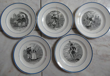 5 Antique Clairefontaine Napoleon Humor Opaque Porcelain Talking Plates