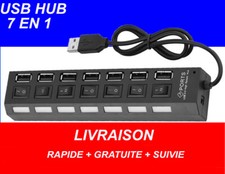 HUB USB 2.0 7 Ports Multiprise Multi Chargeur Câble pour Pc Laptop ON/OFF Noir