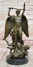 Signée Carpeaux Archange Saint Michael Bronze Art Statue Fait Fonte