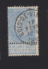 TIMBRE dominical Belgique 1893 Leopold II 25c bleu oblit. n°100 cat. Maury sous
