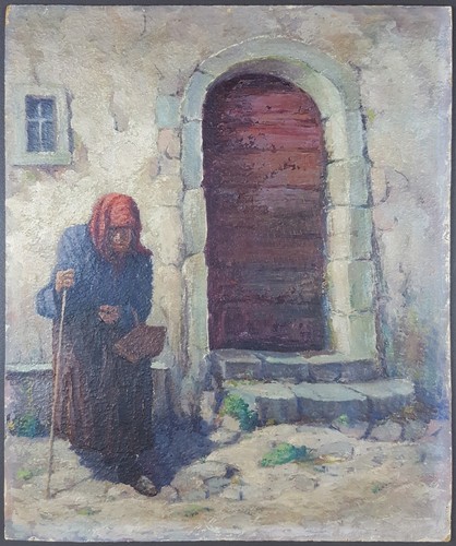 Ancien tableau vieille dame - ancien, "vieille