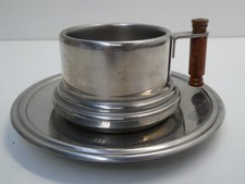 VINTAGE ESPRESSO COFFEE CUP DEMI TASSE SAUCER INOX ALPU 18/10 ITALY