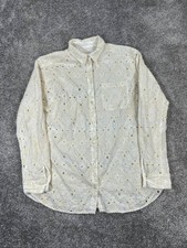 Sezane Shirt Womens Fr 34 Us 2 White Ivory Embroidered Cotton Button Up