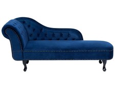 Chaise Longue Côté Gauche Méridienne en Velours Bleu Glamour Elégant Salon Nimes