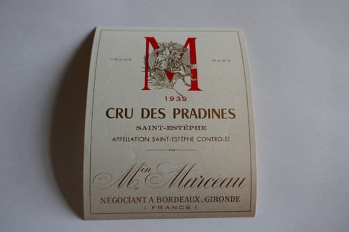 étiquette ancienne 1939 - , vin