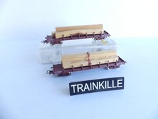6550 / JOUEF FRANCE 2 FLAT CARS RANCHERS WITH BOGIES + LOADING BEAMS