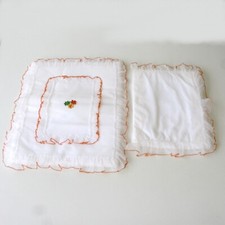 Ancienne parure de lit berceau couffin enfant - Edredon et oreiller Vintage