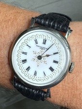 RARE EARLY PATEK PHILIPPE ENAMEL CLEAN DIAL MANUAL WIND 35mm Exhibition Back