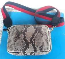 Clare V. ~Midi Sac Camel Snake Print Leather Crossbody Bag $325 ~ Blue/Red Strap