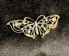 Vintage Sterling Silver 925 Marcassite Filigree Stencil Butterfly Brooch