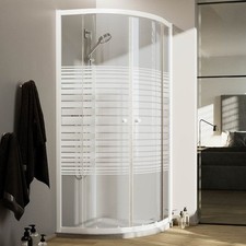 CABINE DOUCHE 80X80CM VERRE SÉRIGRAPHIÉ PROFILS ALUMUNIUM BLANC QUART DE ROND