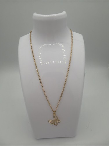Collier papillon strass doré