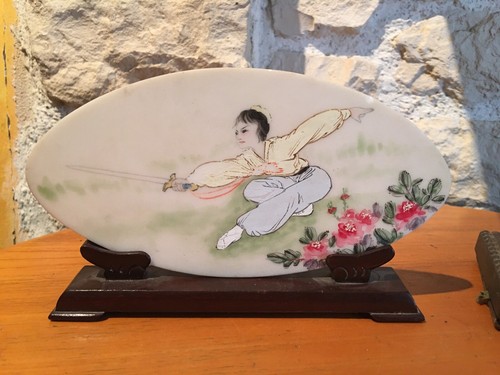 Huile miniature sur albâtre - huile,