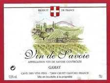 122-37 Etiquette Vin de SAVOIE GAMAY, CAVE DES VINS FINS 73800 CRUET Paysage