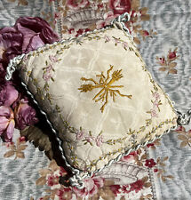 Antique haberdashery, antique cushion spade needles 19th century EMBROIDERED FLOWERS and FLAMBERS