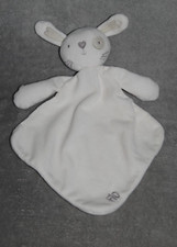 TESCO Doudou lapin plat blanc nez cœur gris cocard chien brodé FLO TTBE