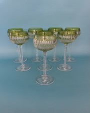 Val St Lambert Crystal BORIS Green Cut to Clear Hock Wine Goblets - Set of 8
