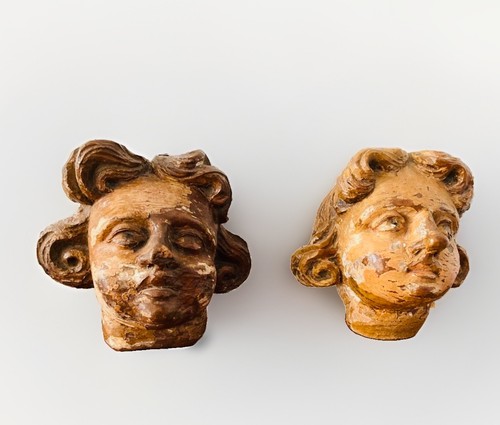 Paire têtes ange en bois - têtes, d'ange