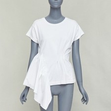 DRIES VAN NOTEN white cotton ruffle side ribbed neck fitted tshirt XS