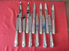 ++"514.19" 12 TABLE KNIVES METAL HANDLE SILVER STAINLESS STEEL BLADE GOLDSMITH "E.B."