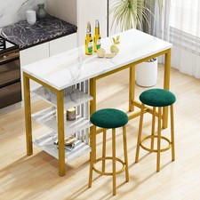 DKLGG 3-Piece Bar Table Set with 3-Tier Storage Shelves B010-YBJ2 - Gold