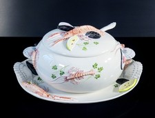 ⚜️ Grande Soupière Plateau Trois Art Porcelaine Service Homard Poisson Moules