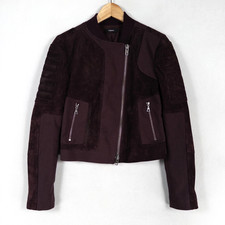Theory Shezi Moto Jacket Size P Dark Purple Lamb Leather Ponte Knit Combo Zip Up